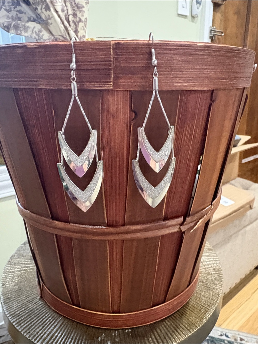 Silver Chevron Dangle Earrings - Women Jewelry